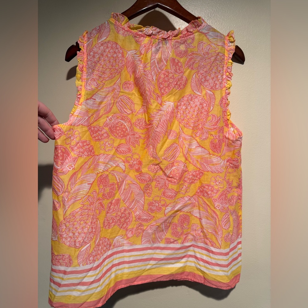 Talbots Sleeveless Top Blouse 100% cotton orange pink pineapple tropical - Picture 6 of 6